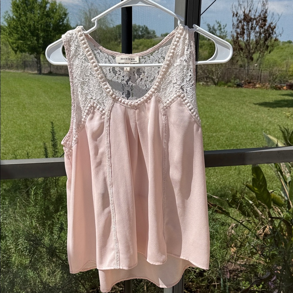Monteau Blush Lace Yoke Sleeveless Camisole